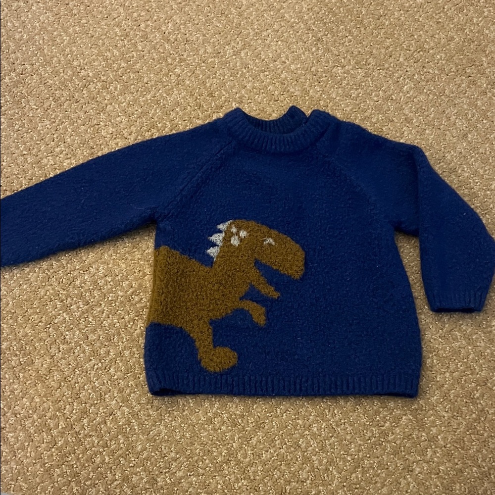 Zara Blue Sweater with Tan Dinosaur
